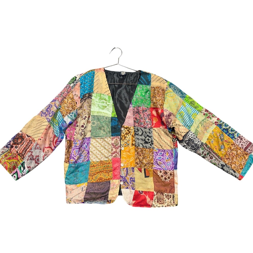 Sacred Threads Jacket Women S/M Multi Silk Patchwork Boho Hippie Festival India